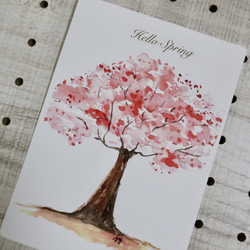 3枚セット・ミニメッセージカード２枚・手作り・桜の木・水彩画イラストポストカード 3枚目の画像