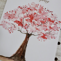 3枚セット・ミニメッセージカード２枚・手作り・桜の木・水彩画イラストポストカード 2枚目の画像