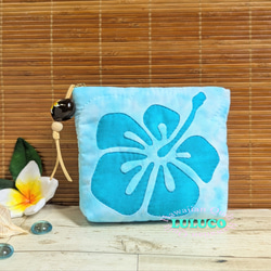 ハワイアンキルトポーチ ☆ ホヌ・ハイビスカス ブルー ポーチ LULUCO
