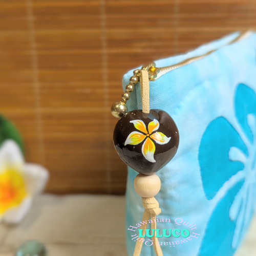 ハワイアンキルトポーチ ☆ ホヌ・ハイビスカス ブルー ポーチ LULUCO