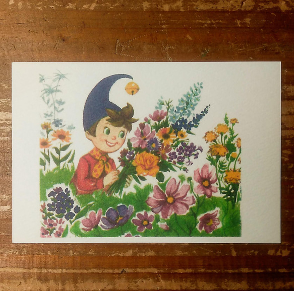 レトロりんりん坊やと花束ポストカード5枚セット 1枚目の画像