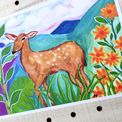 3枚セット・ミニメッセージカード２枚・手作り・鹿・水彩画イラストポストカード 2枚目の画像