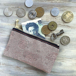 畳縁  硬幣錢包　名片夾　日式　禪宗庭園　粉色的 第3張的照片