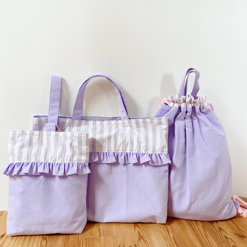 シンプル可愛い女の子入園入学準備用品 フリル レッスンバック 