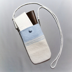 ポシェット　手編み　ライトブルー　ホワイト　コットン　 4枚目の画像
