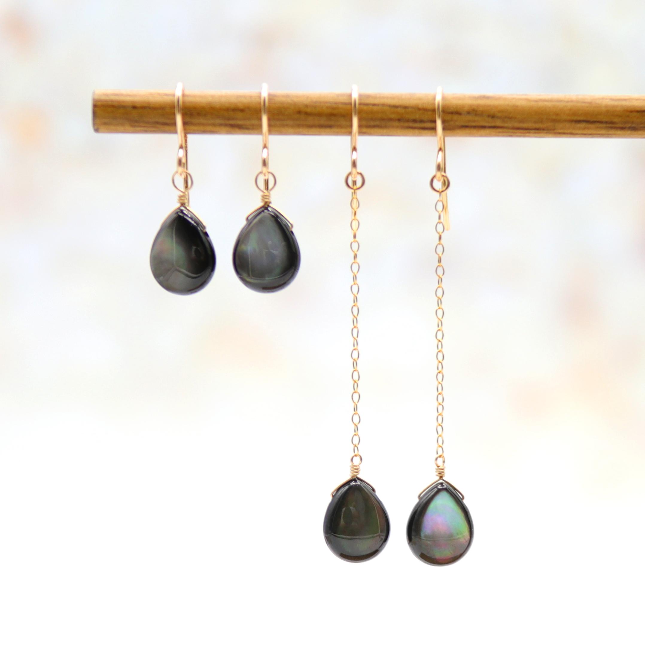 【ピアス・イヤリング】凛とした私を映す雫＊黒蝶貝ペアシェイプ＊14KGF・silver925（小）