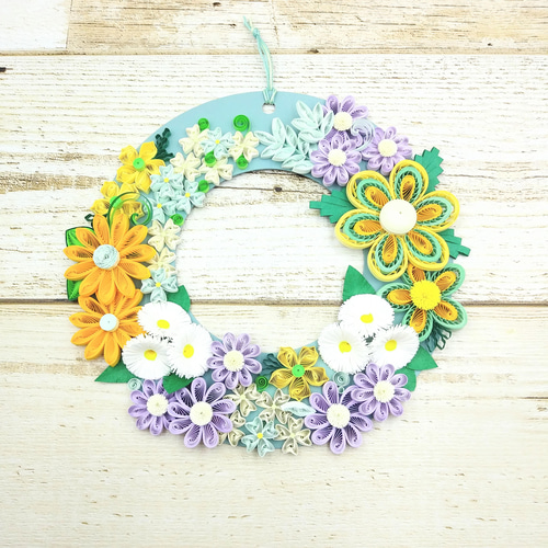 お花いっぱいクイリングの軽やかリース《イエロー×ラベンダー》 リース