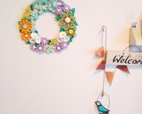 クイリング/ハンドメイド/リース/花束 ペーパークイリング 画用紙で作ったお花のリースの通販 by なお's shop