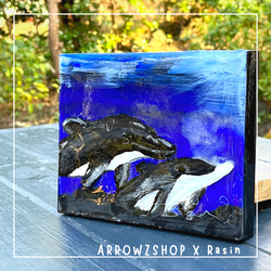 【kn01】レジンアート　イルカ　イルカのカップル　海アート　海レジンアート インテリアパネル 2枚目の画像