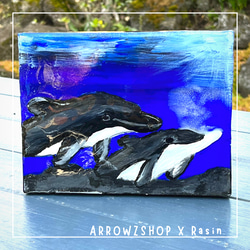 【kn01】レジンアート　イルカ　イルカのカップル　海アート　海レジンアート インテリアパネル 1枚目の画像