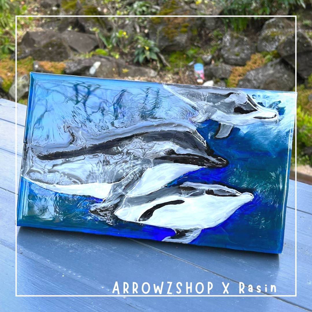 【kn06】レジンアート　イルカの親子　海レジンアート　海レジン　イルカ　立体アート　インテリアパネル