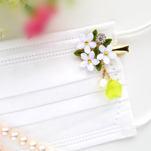 マスク チャーム コサージュ つまみ細工 ジャスミン マスク