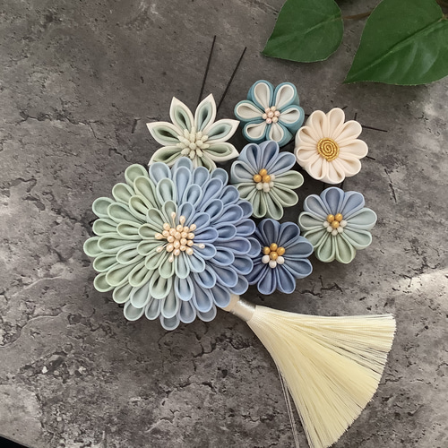 つまみ細工 髪飾り シルク手染めグラデーション 成人式/結婚式/七五三  