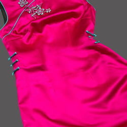 プレミアムシルク100% チーパオチョンサン チャイナドレス 立て襟 ロング丈 -カスタム可＃104 2枚目の画像