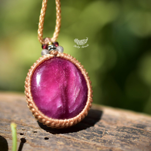 ディープローズ☆中粒☆ルビー マクラメペンダント259 ネックレス