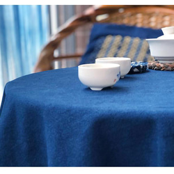 植染時藍植物インディゴ手染め綿麻厚暗紋テーブルクロスレストラン装飾長卓円卓布蓋布 3枚目の画像
