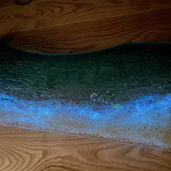 アート　モニターラック 夜光虫ターコイズブルームーンビーチ ホ　ガラススタンドラック　モニタースタンド　海 8枚目の画像