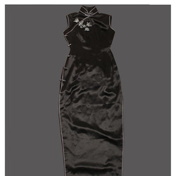 プレミアムシルク100% チーパオチョンサン チャイナドレス 立て襟 ロング丈 -カスタム可＃119 1枚目の画像