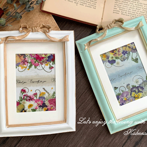 アンティークリボンフレームの押し花アート額2タイプ その他アート