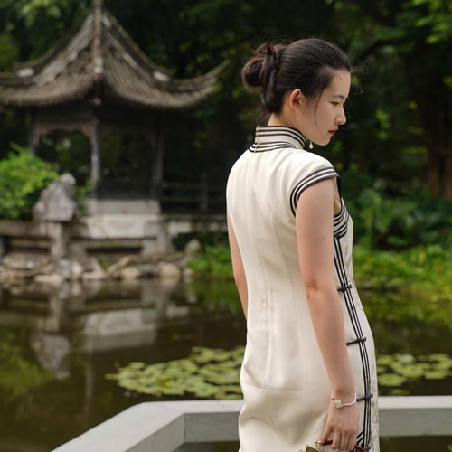 プレミアムシルク100% チーパオチョンサン チャイナドレス 立て襟