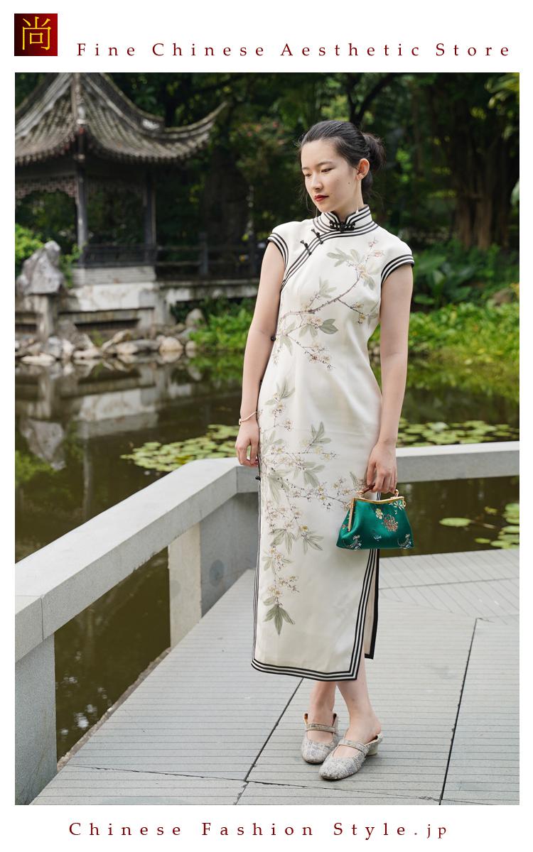 高級品・シルク】 ロング丈チャイナドレス チャイナ風ワンピース