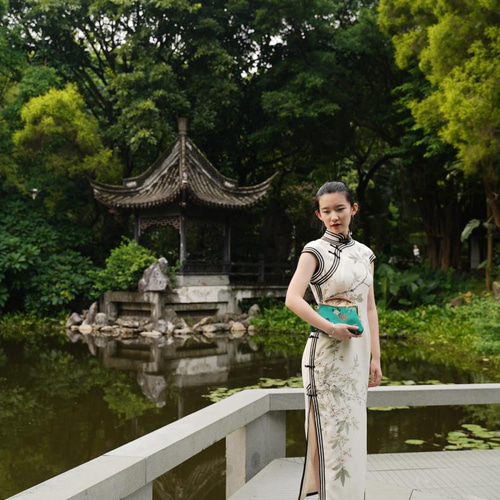 プレミアムシルク100% チーパオチョンサン チャイナドレス 立て襟