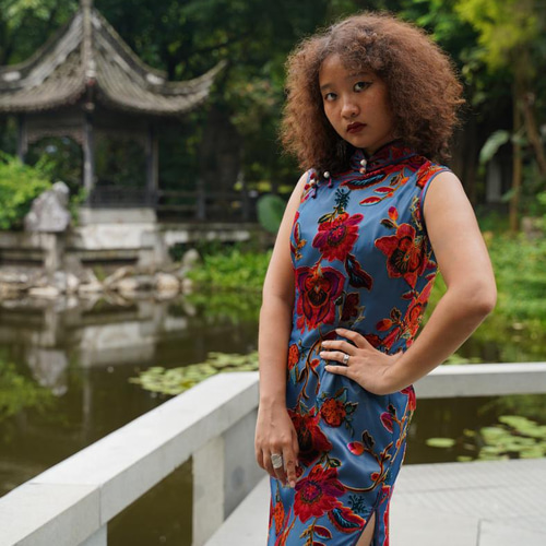 インタラクトチャイナ ベルベット チーパオ旗袍チョンサン チャイナ