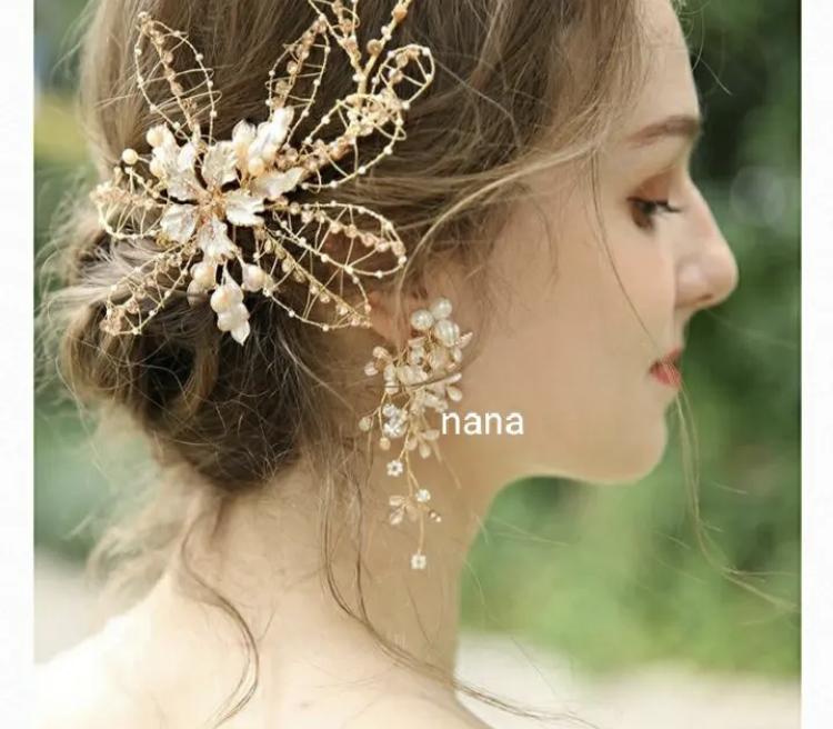 ウエディング イヤリング パール リーフ 小枝 ゴールド ネジバネ式イヤリング ブライダル イヤリング