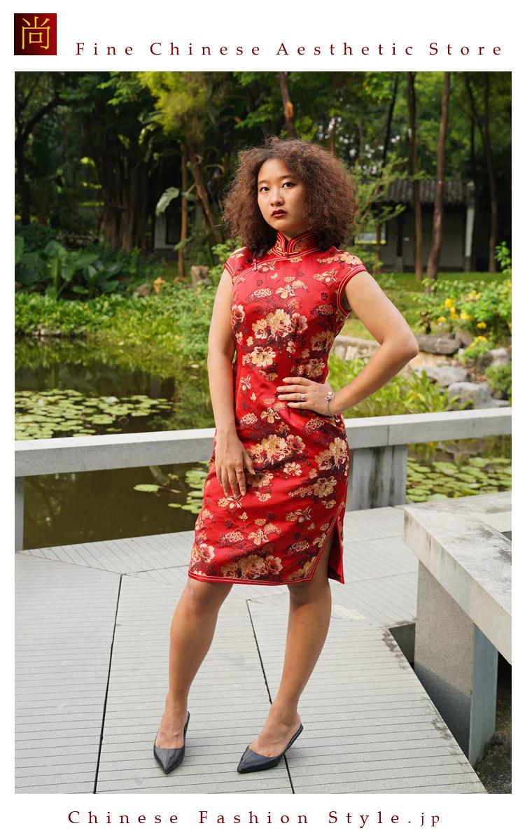 インタラクトチャイナ ブロケード チーパオ旗袍チョンサン チャイナドレス 職人ハンドメイド - カスタム可 #101