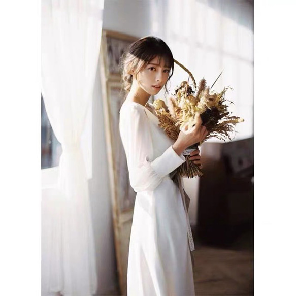 ウェディングドレス 長袖ワンピース 二次会 白 結婚式 ウエディング  