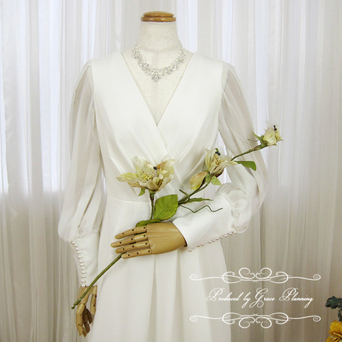 ウェディングドレス 長袖ワンピース 二次会 白 結婚式 ウェディングドレス 長袖ワンピース 二次会 白 結婚式