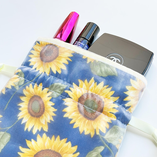 オーガンジー巾着バック 持ち手つき巾着袋❁⃘ほんのり透け感❁⃘ひまわり オーガンジー巾着バック 持ち手つき巾着袋❁⃘ほんのり透け感