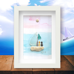 〈海辺のヨット〉シーグラスアート 1枚目の画像