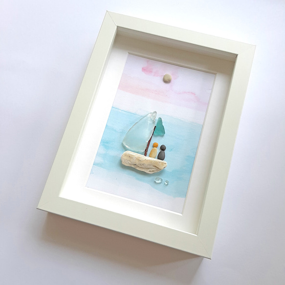 〈海辺のヨット〉シーグラスアート 4枚目の画像