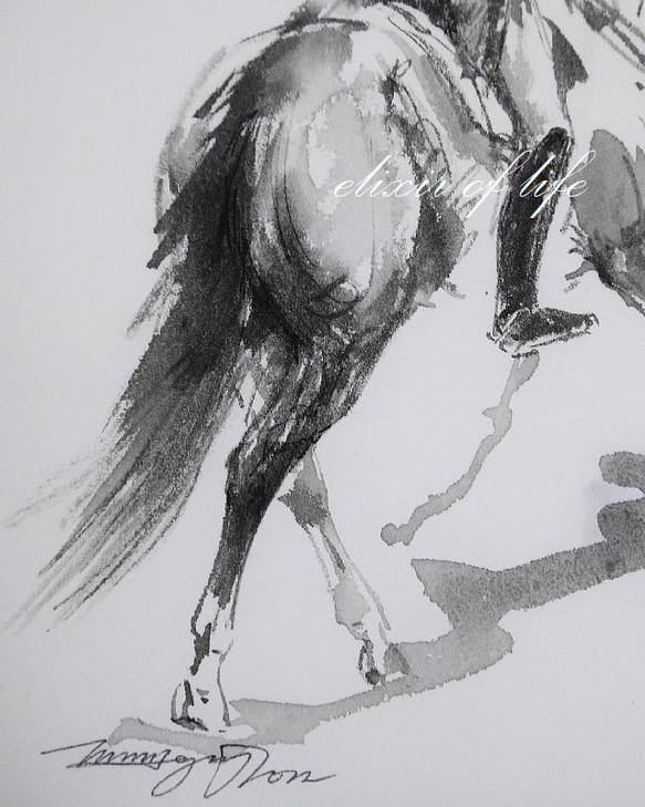 原画。Dressage 2022（墨絵、厚い和紙、２６ｃｍ×３６ｃｍ） 2枚目の画像