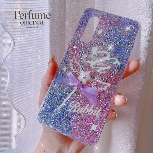 名入れ♡天然シェル✨グリッター ブルー カラフル イニシャル iPhoneケース 名入れ 惑星 月✨星⭐️天然シェル♡ラメ✨ブルー 青 イニシャル