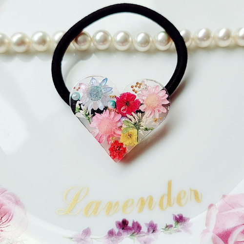 ピンクシェルハートレジンヘアゴム