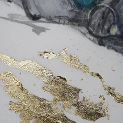 原画。葦毛の競走馬２０２２（墨、水彩、アクリル、金箔、厚い和紙、２６ｃｍ×３６ｃｍ） 3枚目の画像