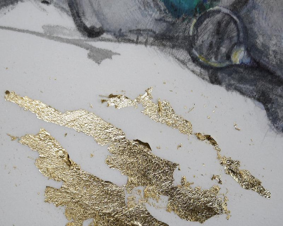 原画。葦毛の競走馬２０２２（墨、水彩、アクリル、金箔、厚い和紙、２６ｃｍ×３６ｃｍ） 3枚目の画像