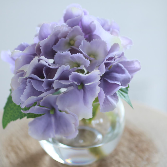 （水換え不要）紫陽花の丸ガラス花瓶挿し　パープル 6枚目の画像