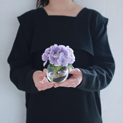 （水換え不要）紫陽花の丸ガラス花瓶挿し　パープル 8枚目の画像