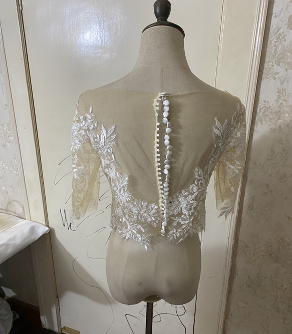 ウエディングドレス トップスのみ 3D立体レース刺繍 ボレロ 七分袖丈 花嫁/ウェディングドレ 4枚目の画像