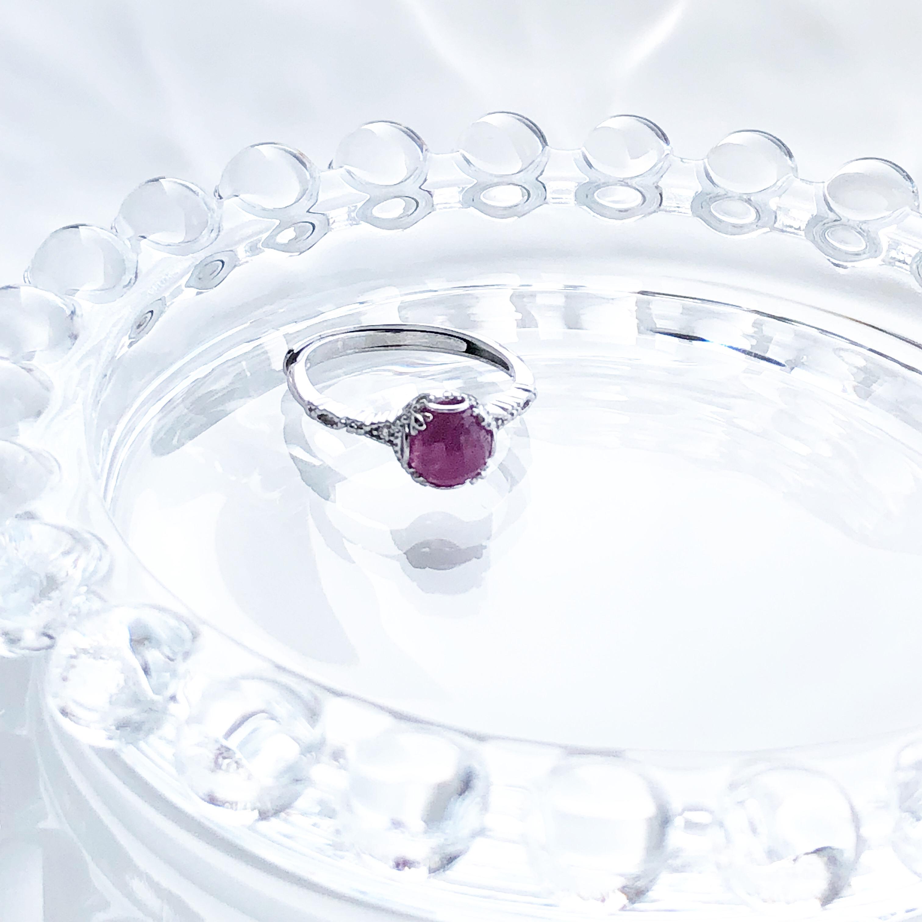 silver925 ピンクサファイア〜カボション˚✧₊⁎クラウンマーキスレースリング【天然石Lサイズ】