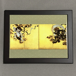 【織り額】風神雷神 織り金箔 木製フレーム付 俵屋宗達 風神雷神図屏風 フォトタイル木製フレーム付き 絵画