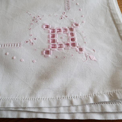 ドイツの手仕事/大判サイズ 桜色のハーダンガー刺繍 生地 手刺繍 (ヴィンテージ テーブルクロス 北欧) 18枚目の画像