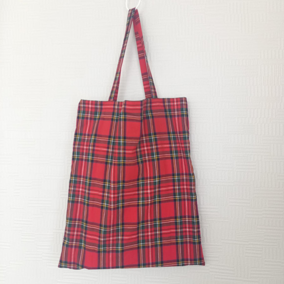 ぺたんこトート】サブバッグ*縦型トート*タータンチェック トート