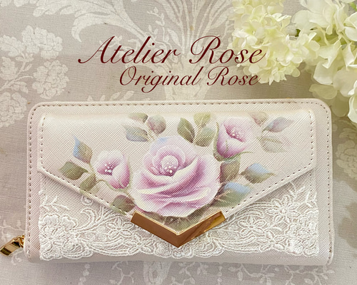 トートバック　スマホポシェット　薔薇　手描き　トールペイント トートバック スマホポシェット 薔薇 手描き トールペイント
