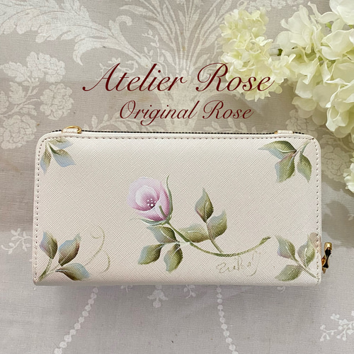 ♡再販しました！手描きのバラとレースのお財布ポシェット 両面