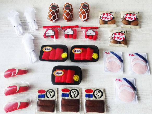 完成品】フェルト ままごと スーパーマーケット お肉・お魚② 8種