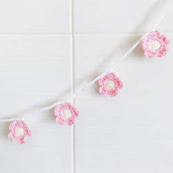 手編みのお花ガーランドmini(ピンク) 2枚目の画像